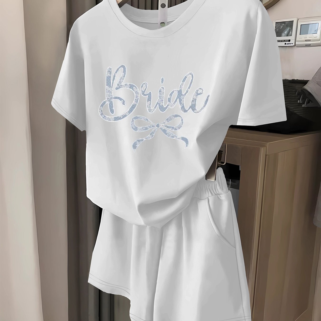 "BRIDE" Bow Print Two-Piece Set