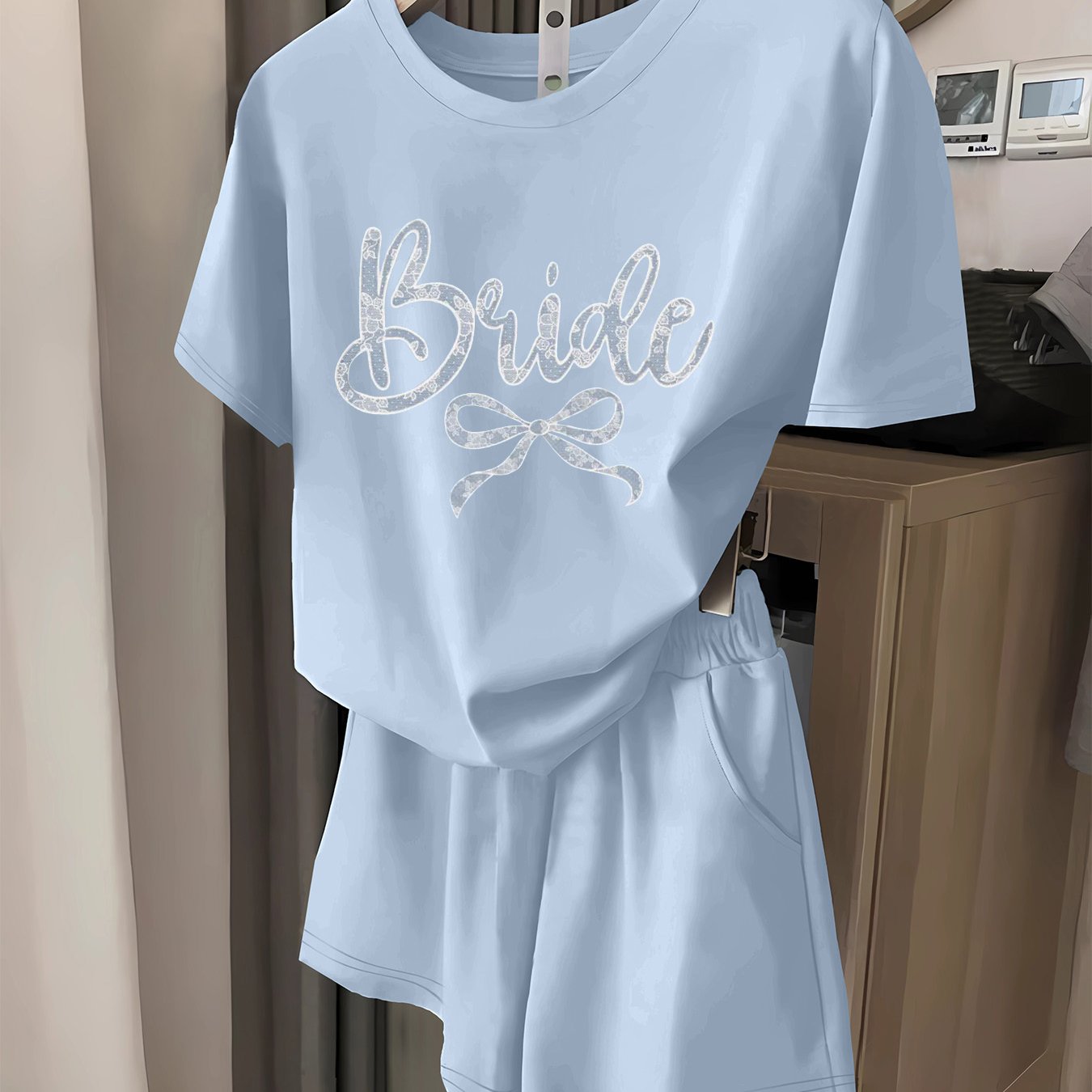 "BRIDE" Bow Print Two-Piece Set