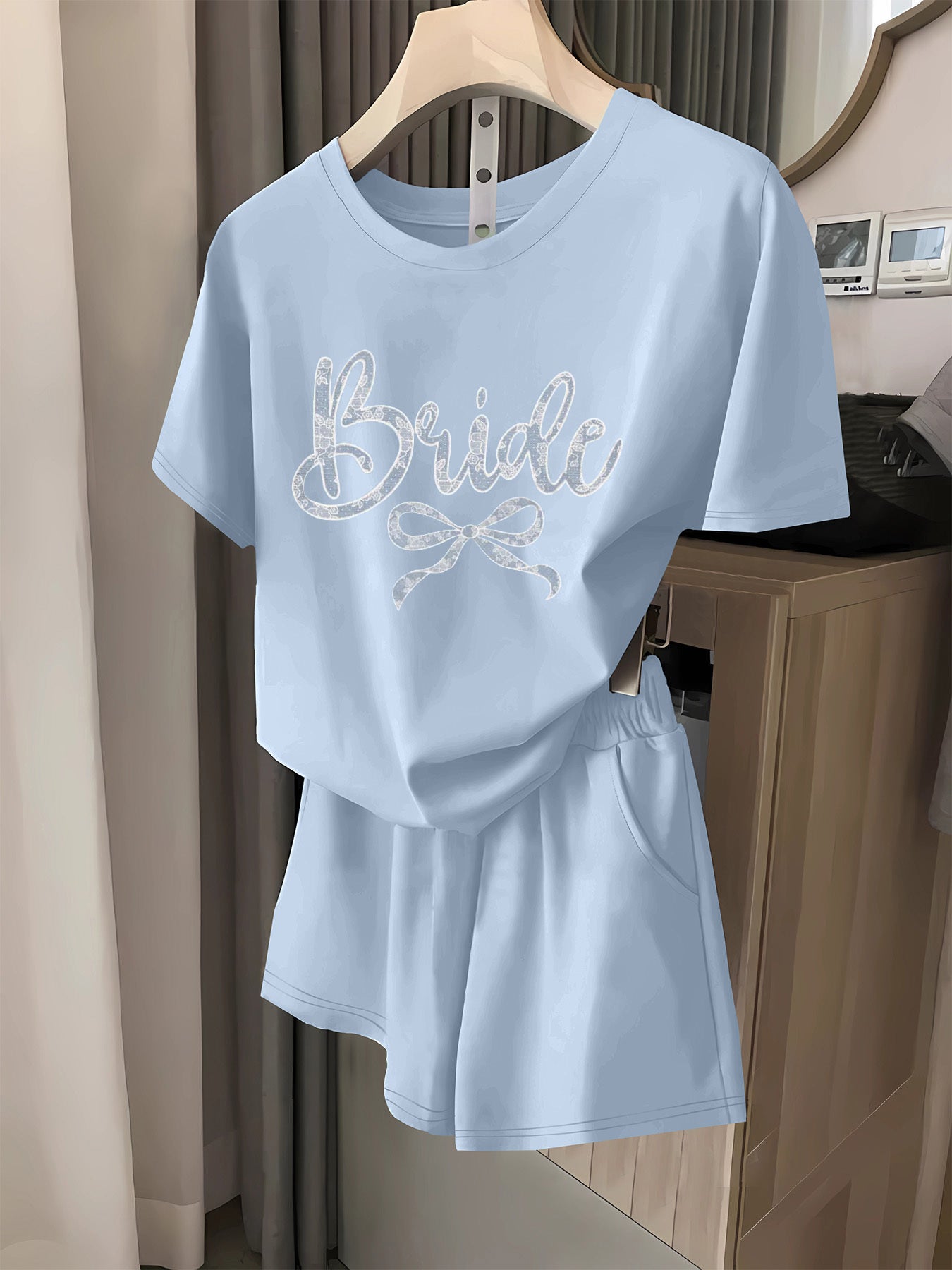 "BRIDE" Bow Print Two-Piece Set