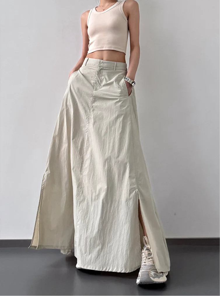Blue Moon Fashion Temperament Retro Slit Women Cargo Skirts
