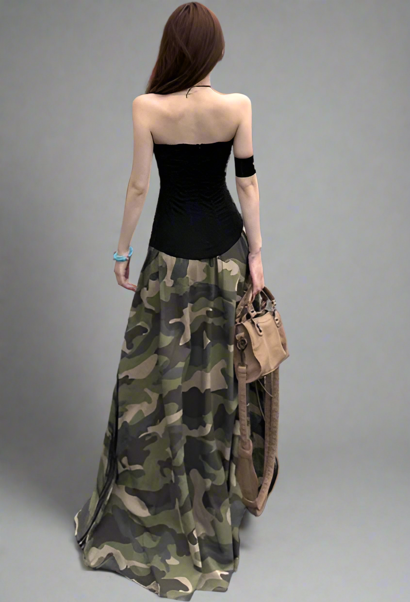 Blue moon Fashion Retro Camouflage Print Casual Long Skirts