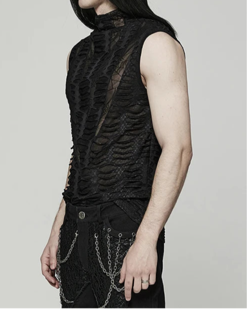 Men's Gothic Asymmetric Sharp Teeth Mesh Vest Top