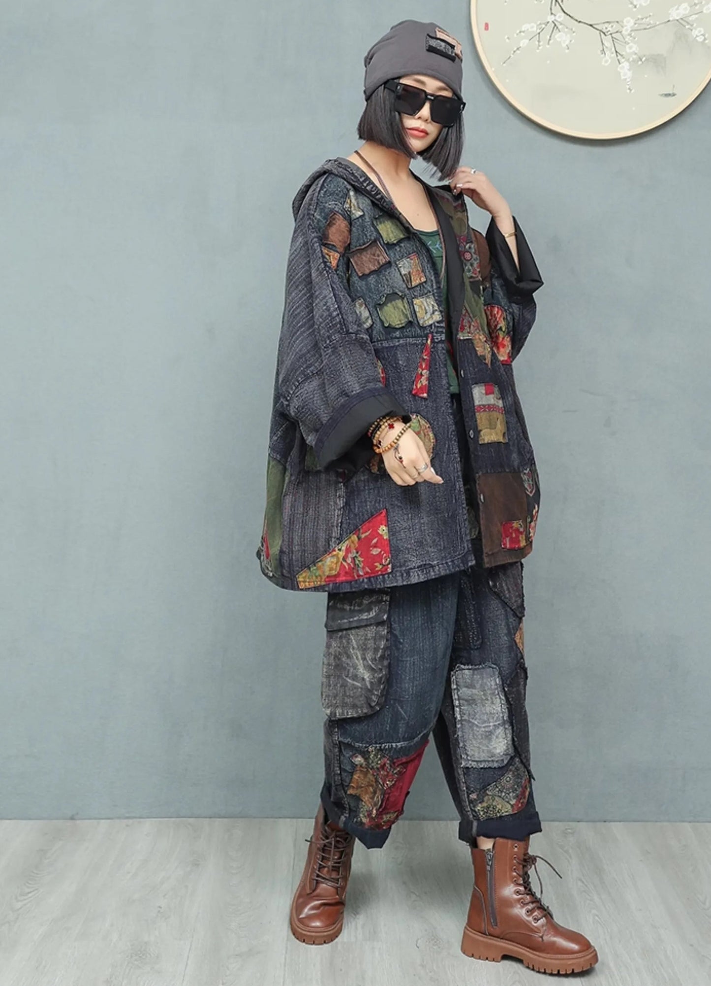 Blue Moon Fashion Hooded Jacket + High Waist Wide Leg Pants Two-piece Set
