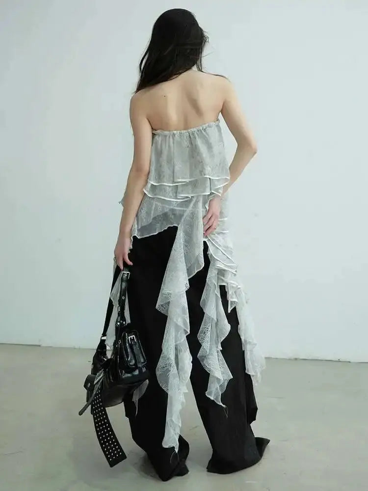 Light Gray Irregular Ruffles Tank Tops Blue Moon Fashion House