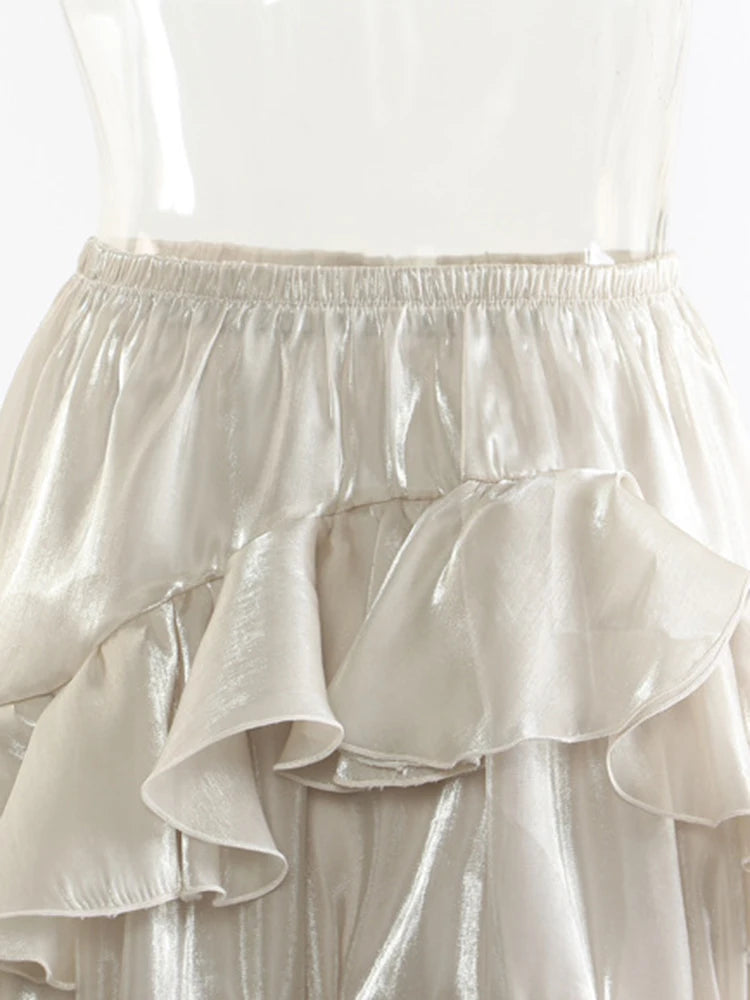 Irat Champagne Glossy Ruffles Skirt