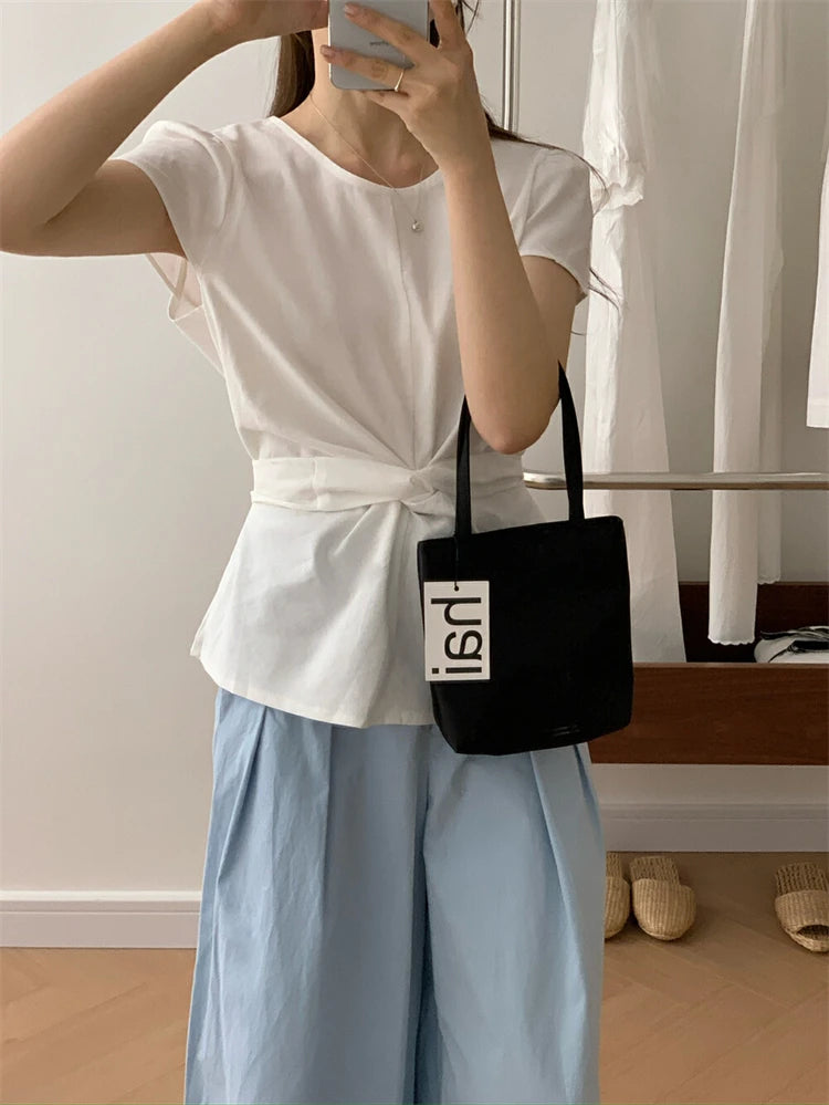 Pleated Knot Brief Blouse