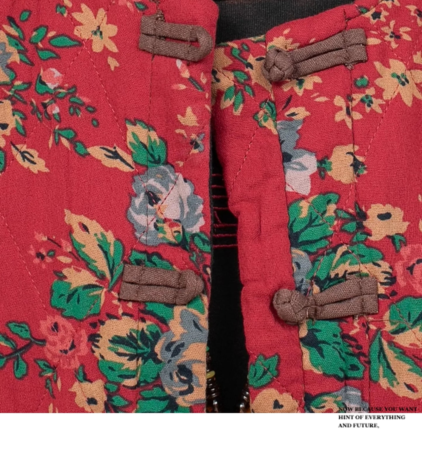 2PCS Chinese Style Floral Print Padded Clothing Set Plus Size Winter Thick Pants Suit Long Style Sleeveless Coat +Trousers