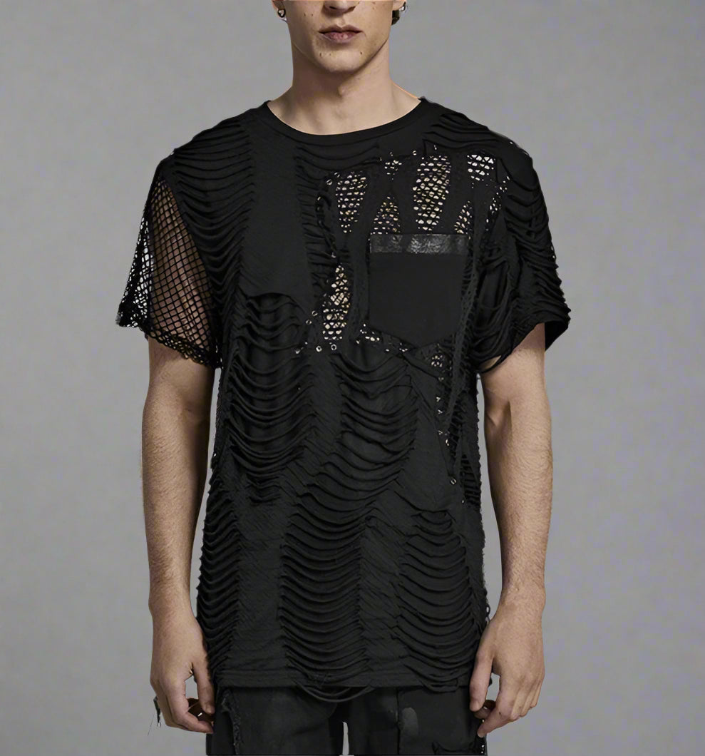 Men's Ripped Irregular Mesh Short Sleeve T-shirt