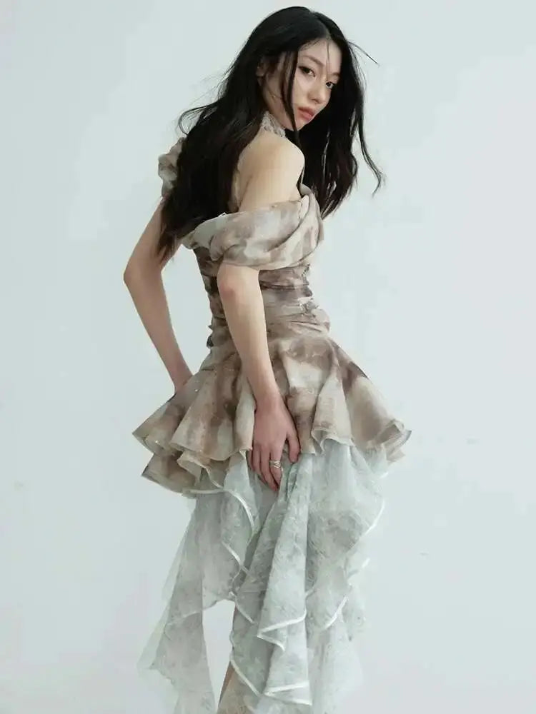 Light Gray Irregular Ruffles Tank Tops Blue Moon Fashion House