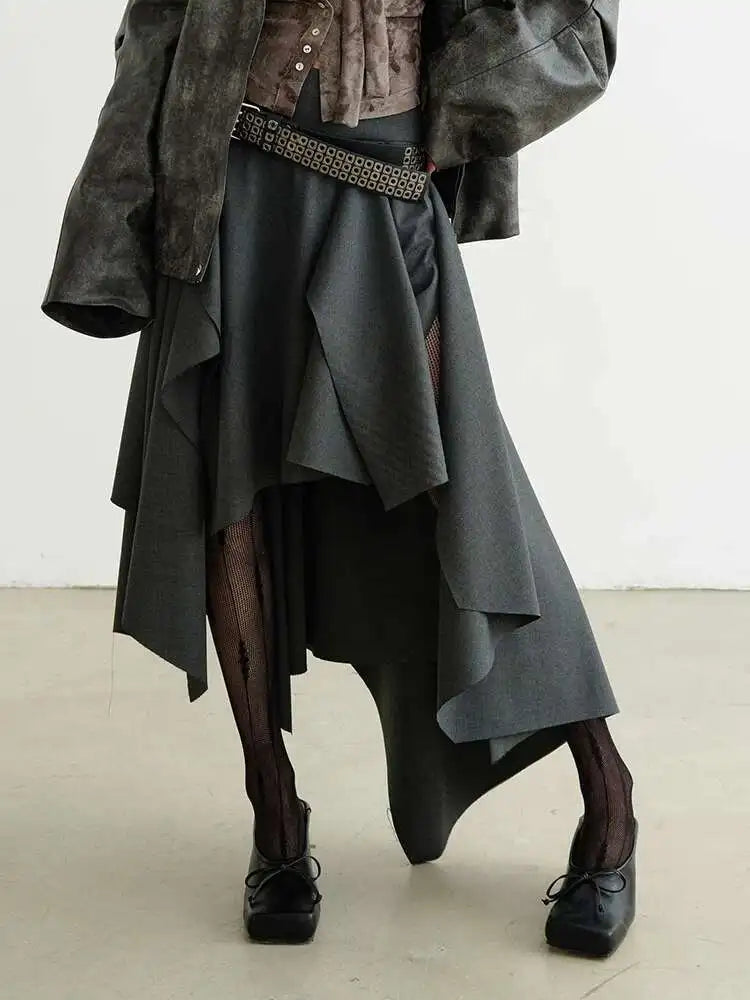 Dark Gray Burr Irregular Skirt