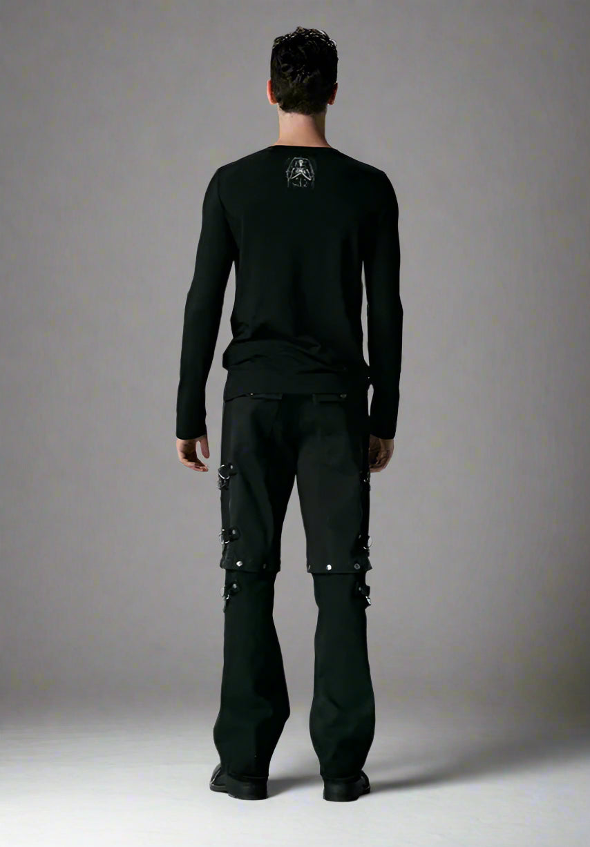 Men's Fashion Rock Casual Black 3D Printing Skull Cotton Elastic Long Top