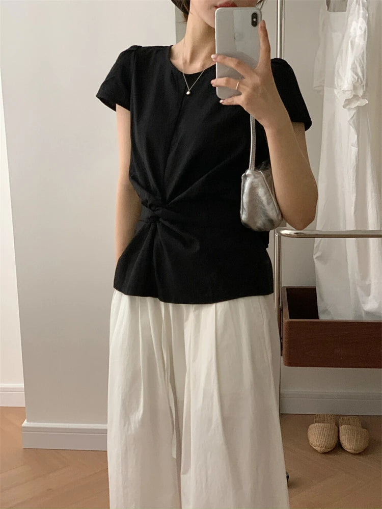 Pleated Knot Brief Blouse