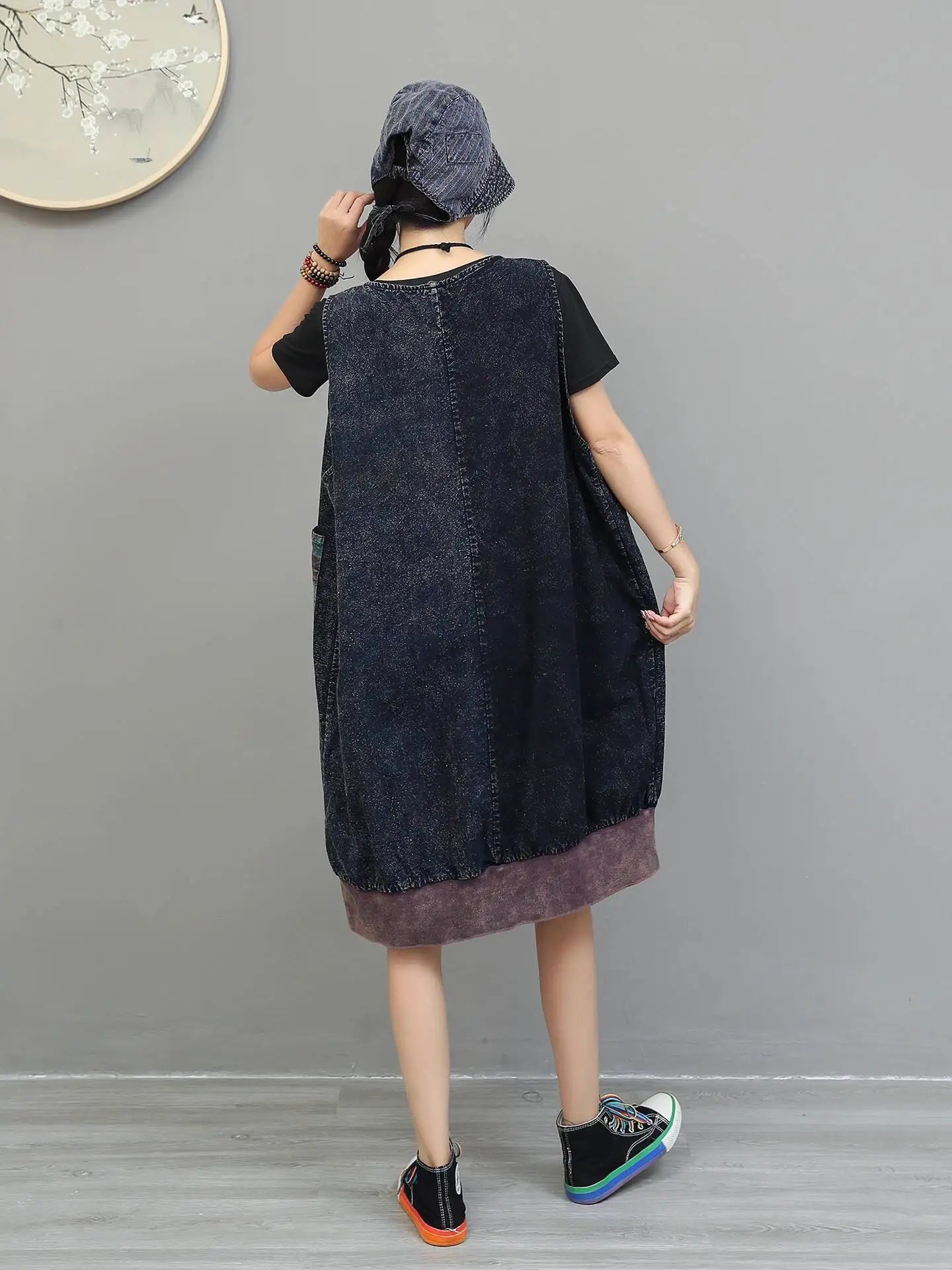 Blue Moon Fashion Vintage Patchwork Knee Length Sleeveless Dress