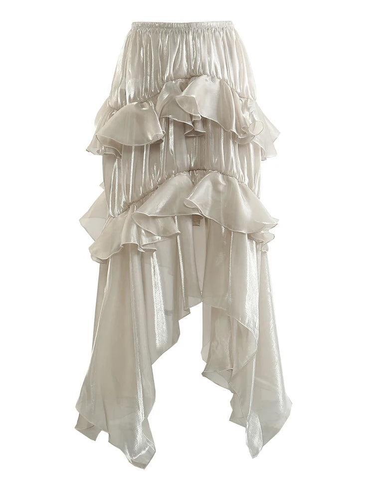 Irat Champagne Glossy Ruffles Skirt