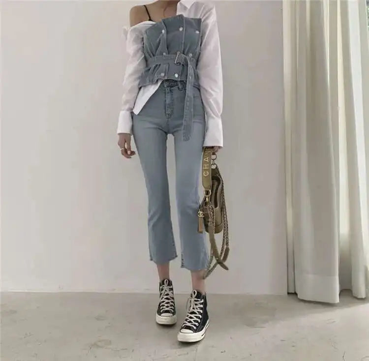 Set -Shirt and Sleeveless Denim Vest