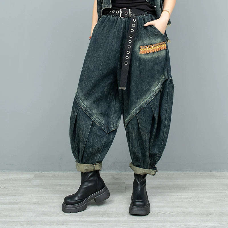 Blue Moon Fashion New Retro Ethnic Style Embroidery Denim Two-piece Set