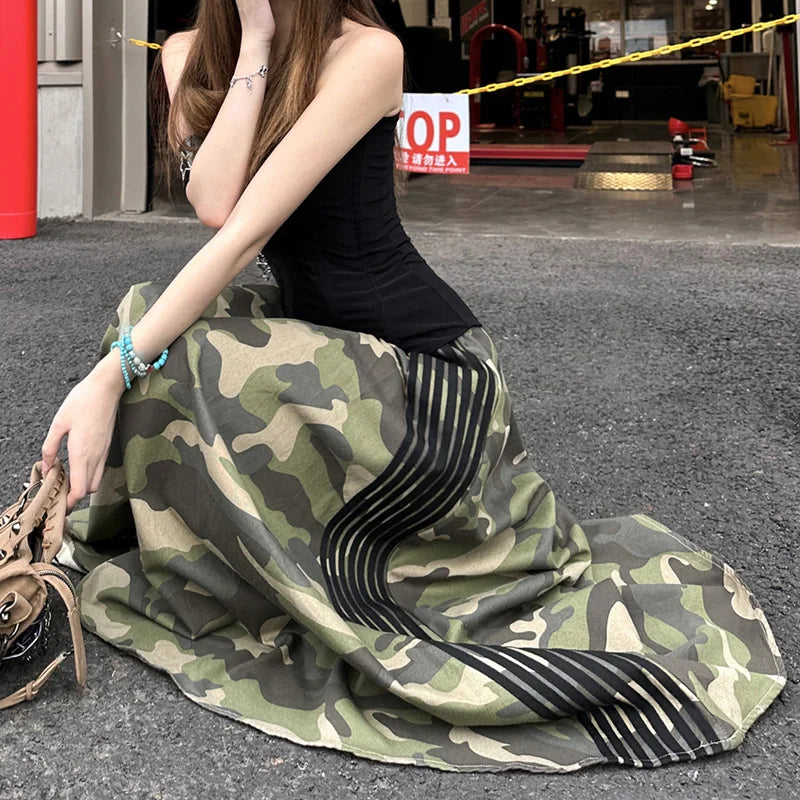 Blue moon Fashion Retro Camouflage Print Casual Long Skirts