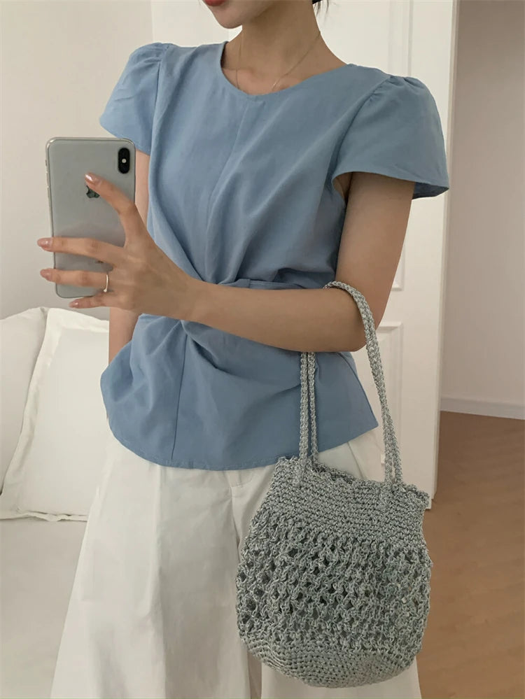 Pleated Knot Brief Blouse