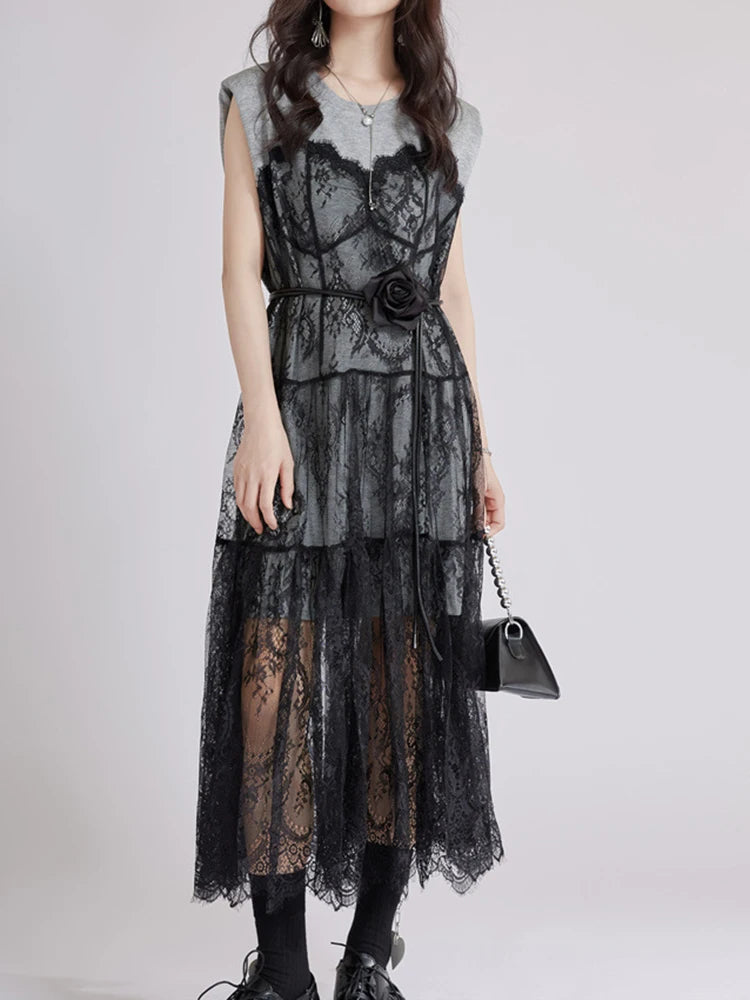 Gray Lace Shaper Dress – Elegant & Slimming Bodycon Style