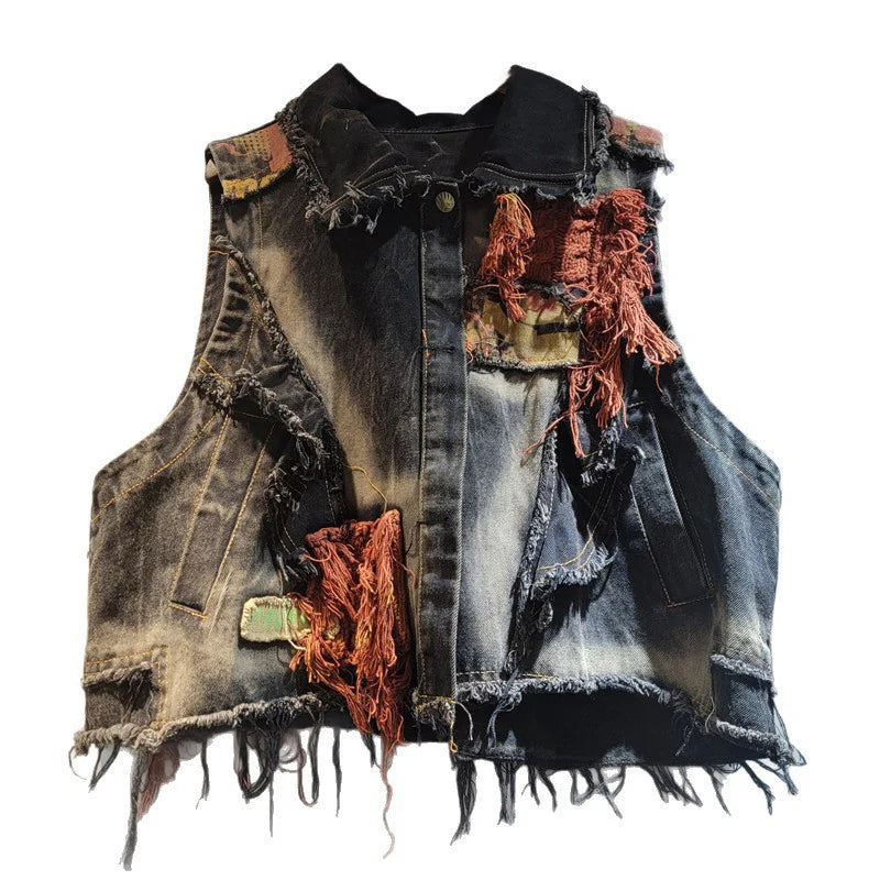 Blue Moon Fashion Vintage Women's Patchwork Burr Edge Denim Vest