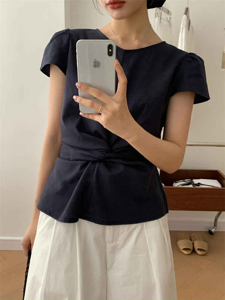 Pleated Knot Brief Blouse