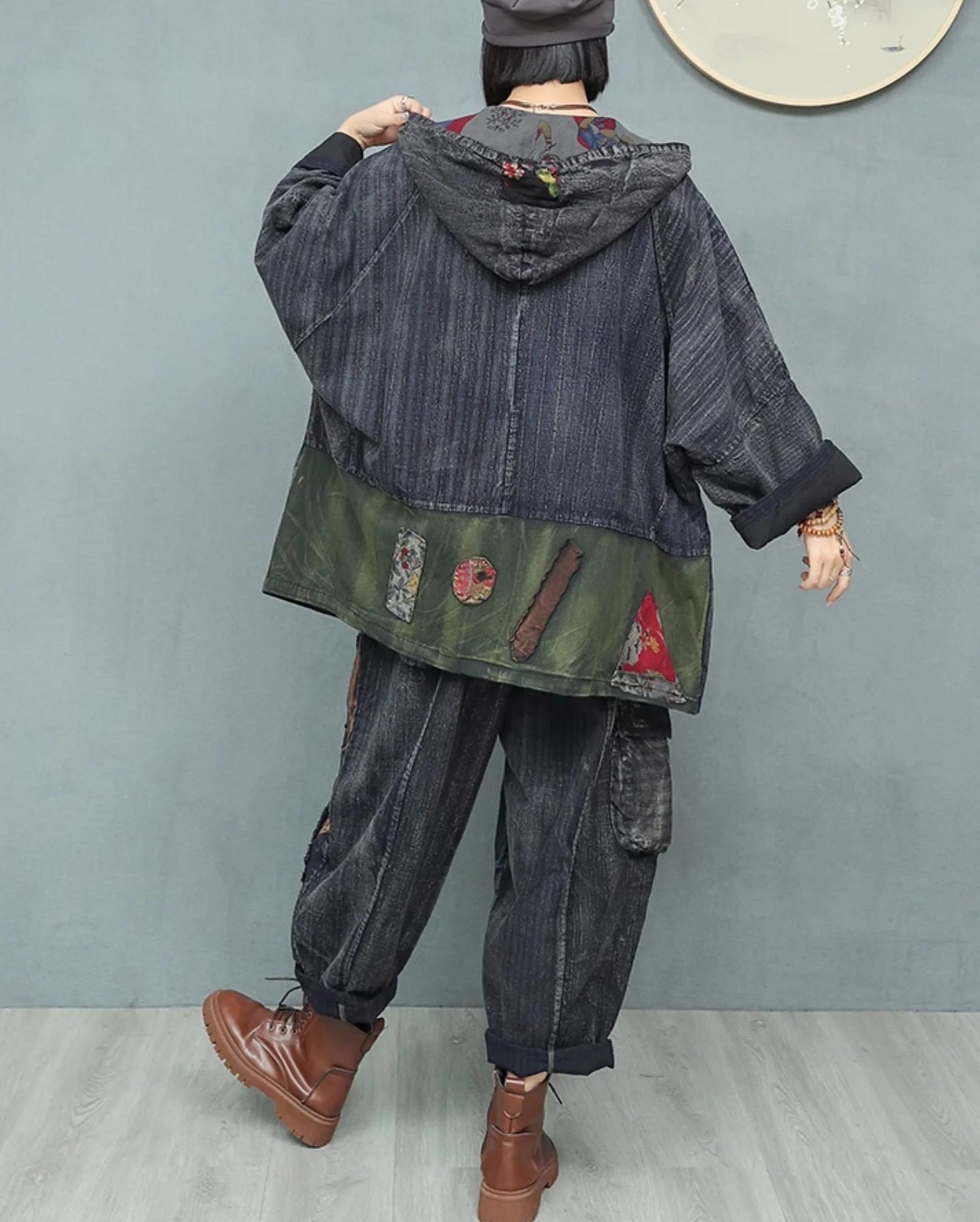 Blue Moon Fashion Hooded Jacket + High Waist Wide Leg Pants Two-piece Set