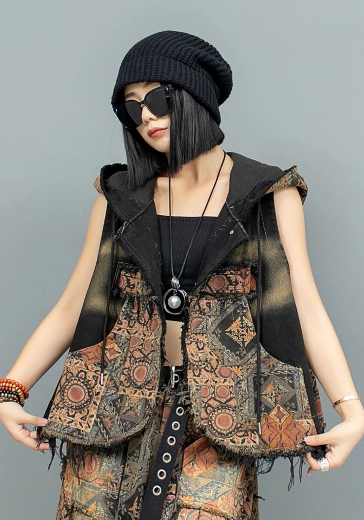 Blue Moon Fashion Women's Suit Personality Distressed Printed Denim Two-piece Set