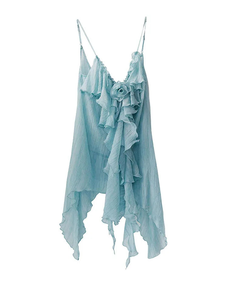 Green Ruffles Tank Top and Skirt Two Pieces Suit