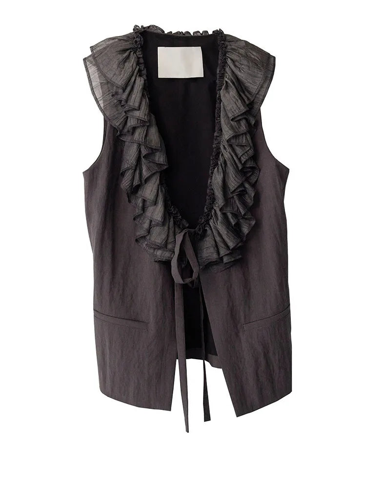 Gray Ruffles Vest & Skirt Set for Women | Blue Moon Fashion House