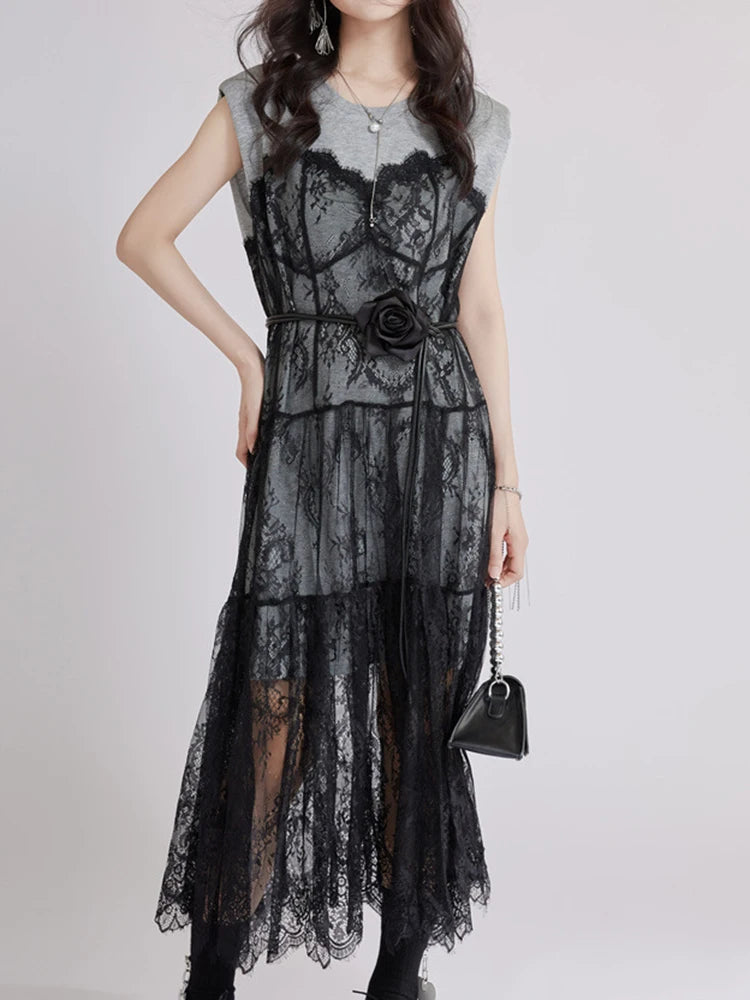 Gray Lace Shaper Dress – Elegant & Slimming Bodycon Style
