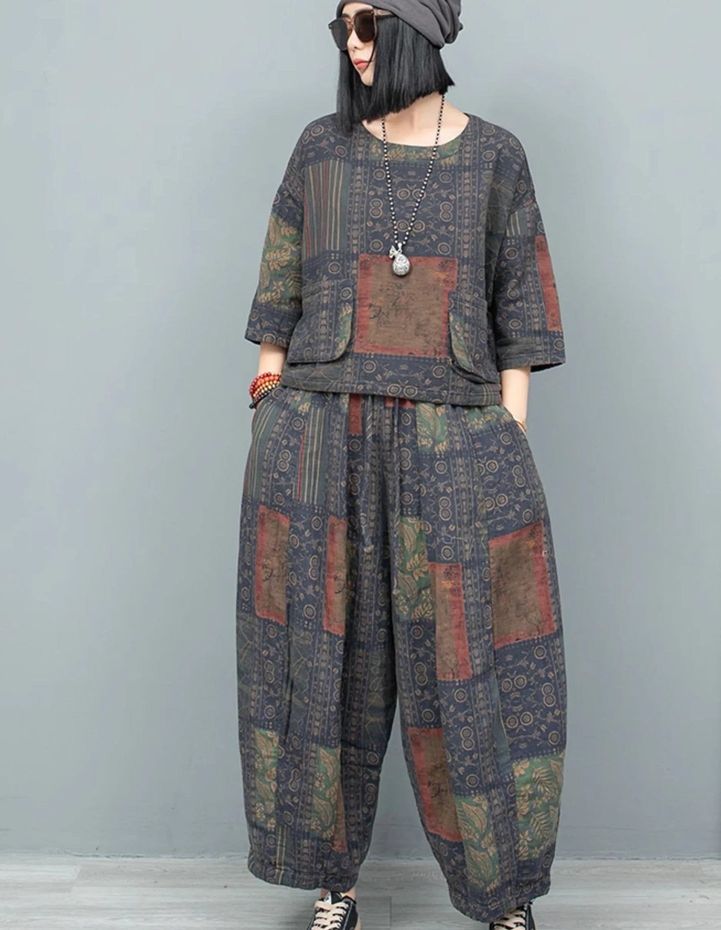 Blue Moon Fashion Ethnic Style Literary Print Two-piece Set