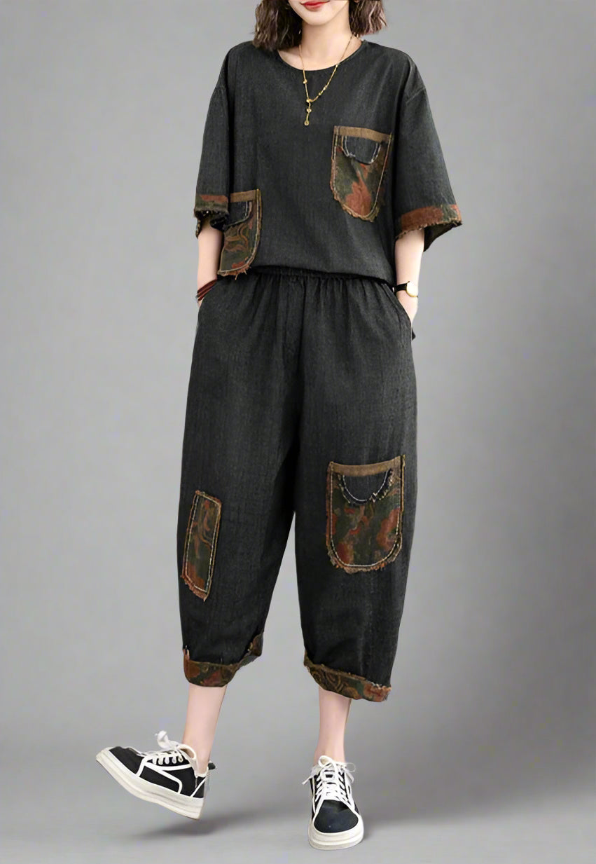 Blue Moon Fashion Women Printed Denim 2 Pieces Sets A12