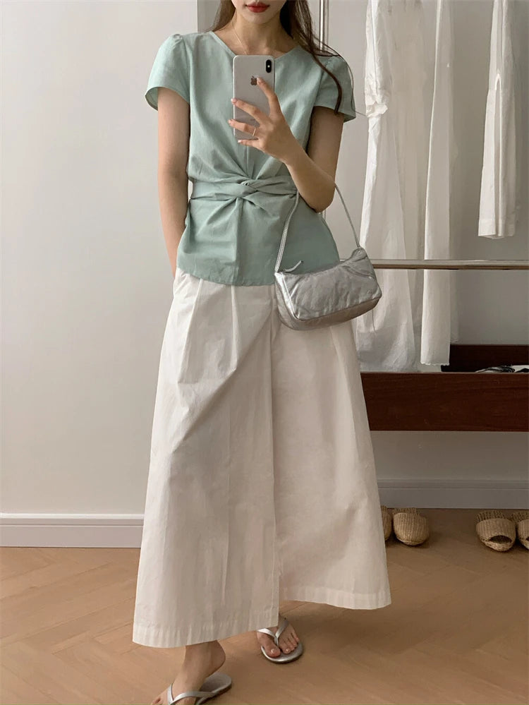 Pleated Knot Brief Blouse