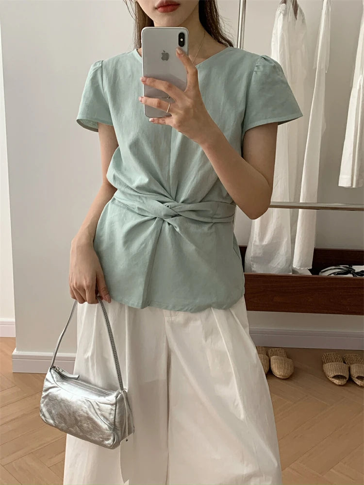 Pleated Knot Brief Blouse