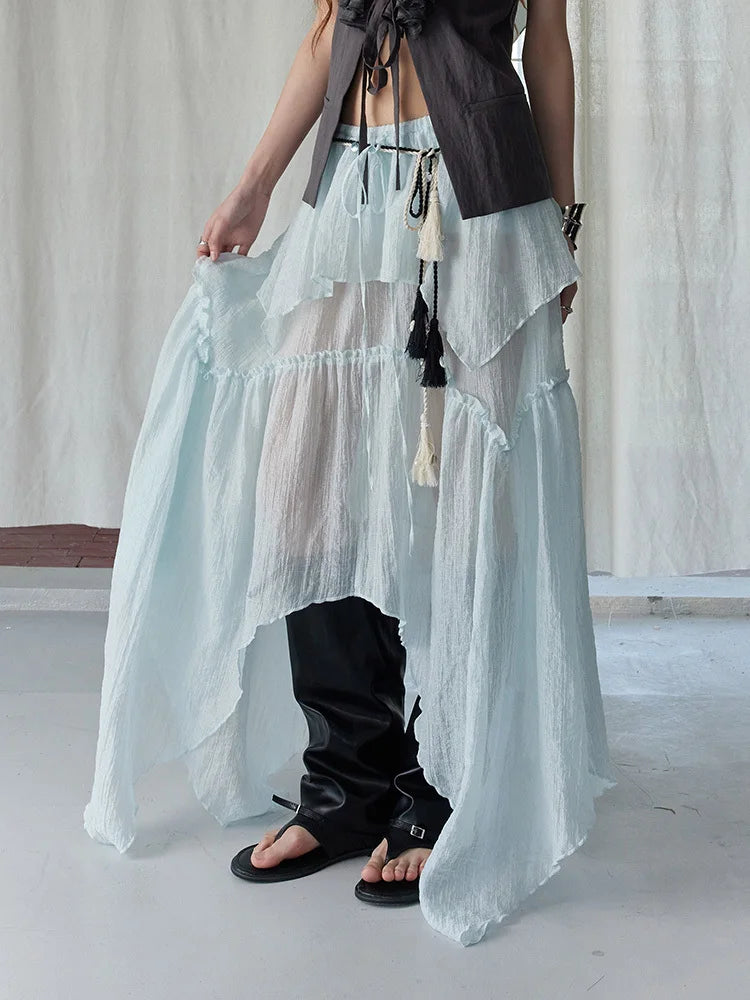 Gray Ruffles Vest & Skirt Set for Women | Blue Moon Fashion House