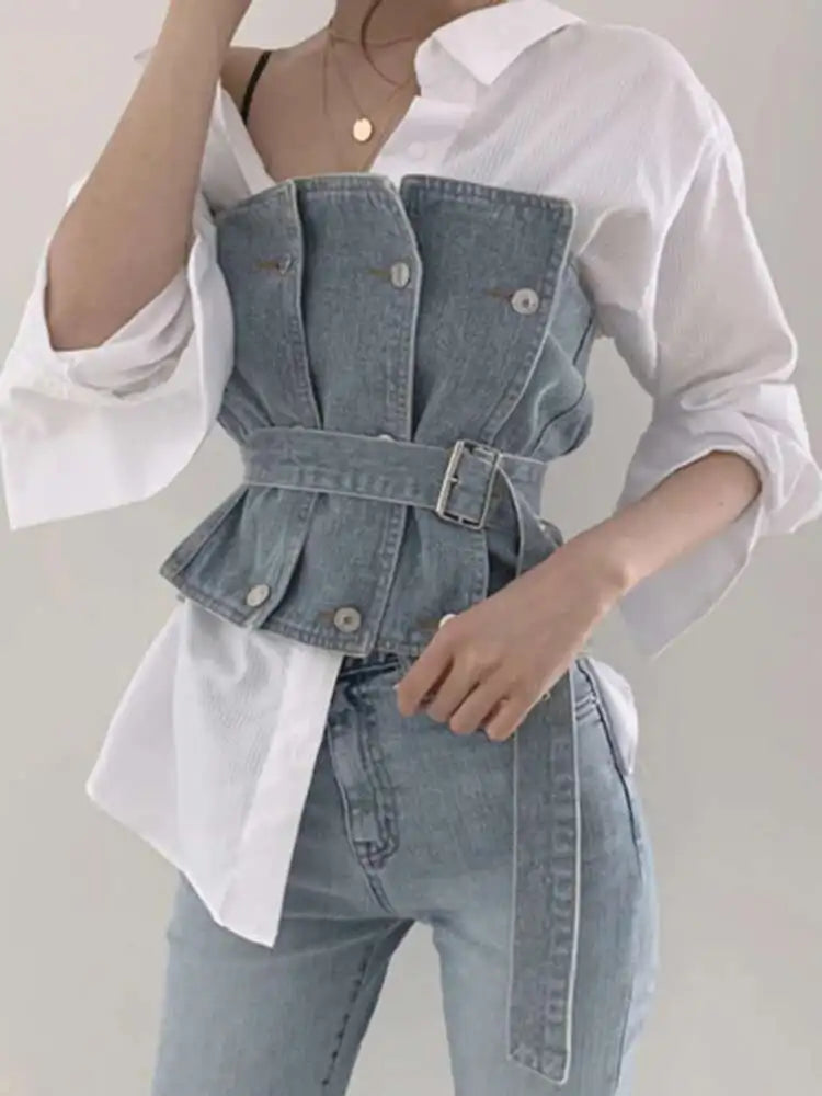 Set -Shirt and Sleeveless Denim Vest