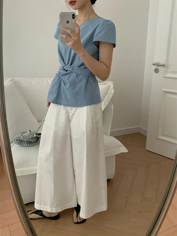 Pleated Knot Brief Blouse