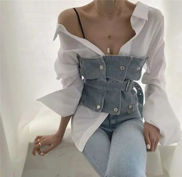 Set -Shirt and Sleeveless Denim Vest