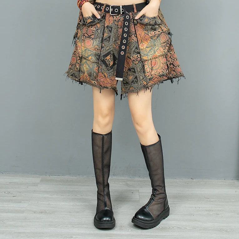 Blue Moon Fashion Women's Suit Personality Distressed Printed Denim Two-piece Set