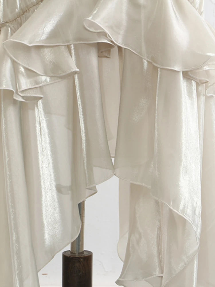 Irat Champagne Glossy Ruffles Skirt