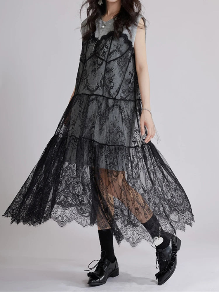 Gray Lace Shaper Dress – Elegant & Slimming Bodycon Style
