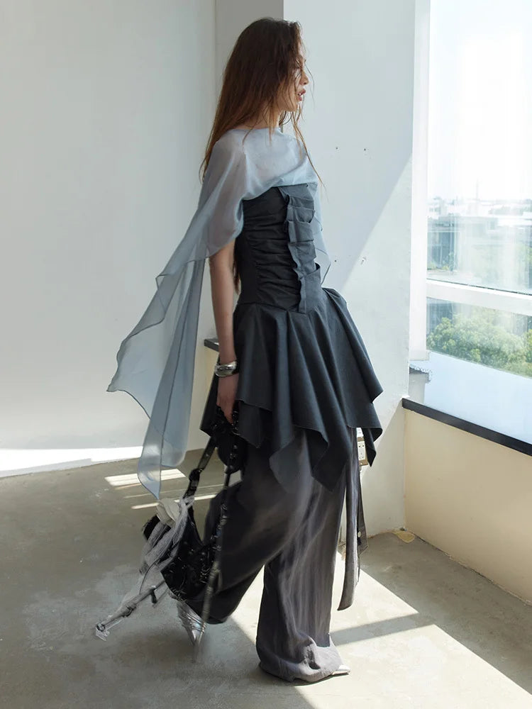 Dark Gray Pleated Long Tank for Women | Blue Moon Fashion House