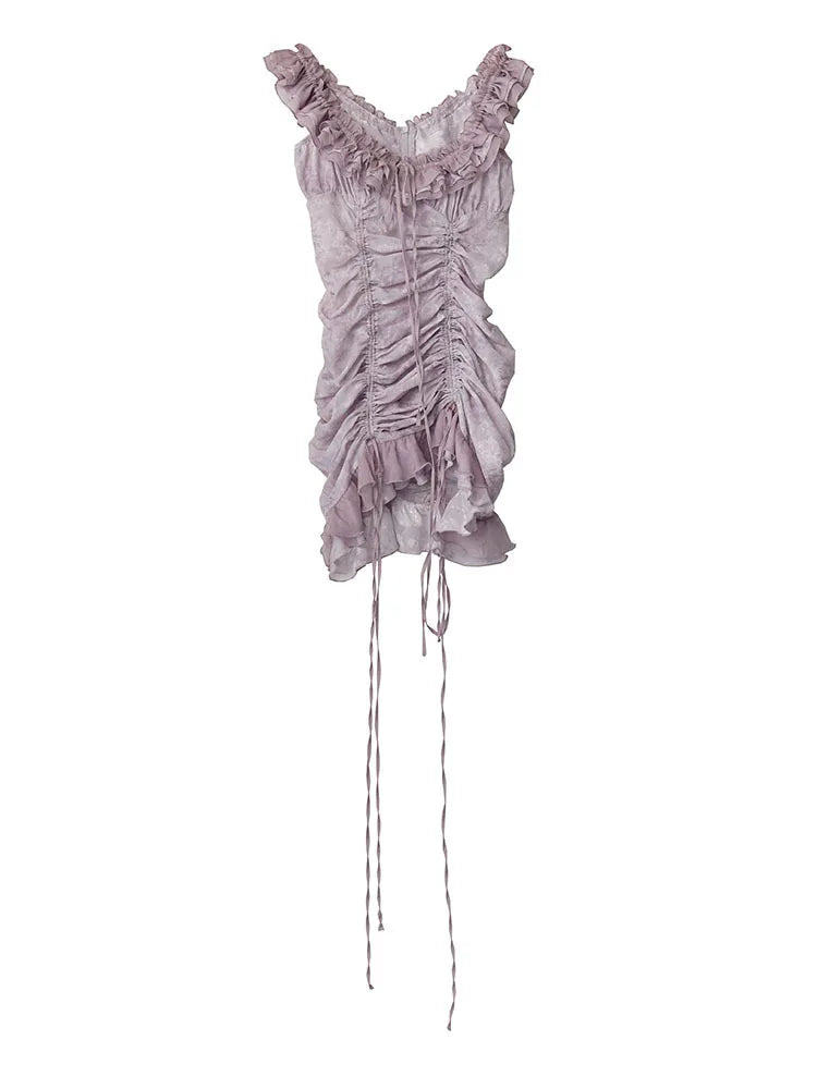 Light Gray Printed Ruffles Elegant Long Dress | Blue Moon Fashion House