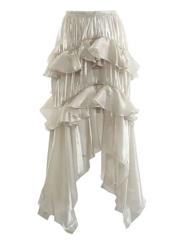 Irat Champagne Glossy Ruffles Skirt