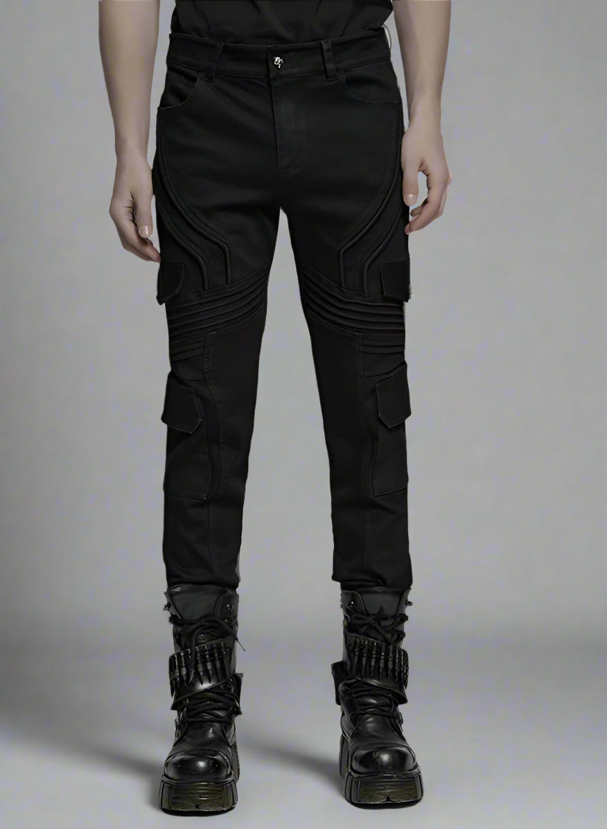 Men's Slim Denim Pants Geometric 3D Segmentation Pleats Trousers