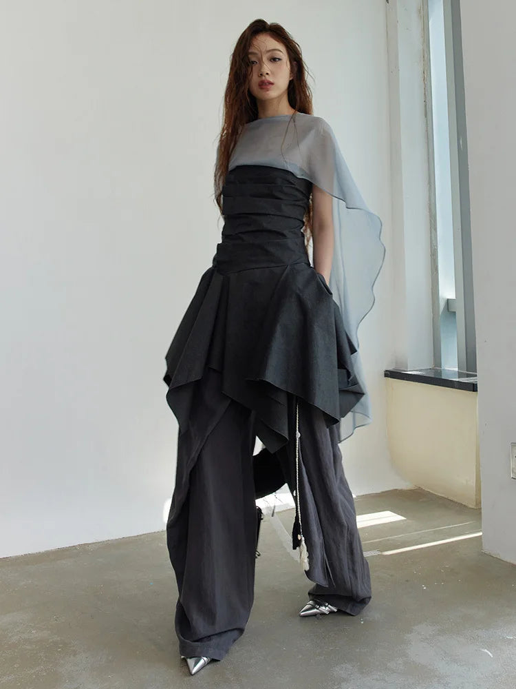 Dark Gray Pleated Long Tank for Women | Blue Moon Fashion House