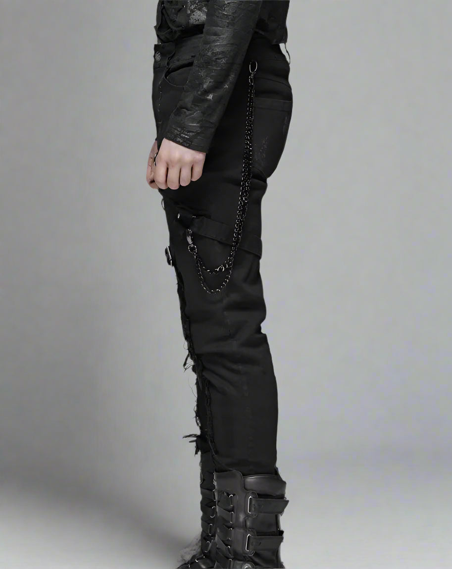 Men's JEANS Black Elastic Wash Long Pants Gothic Fashion