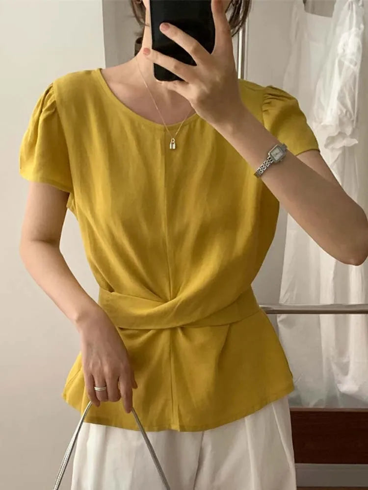 Pleated Knot Brief Blouse