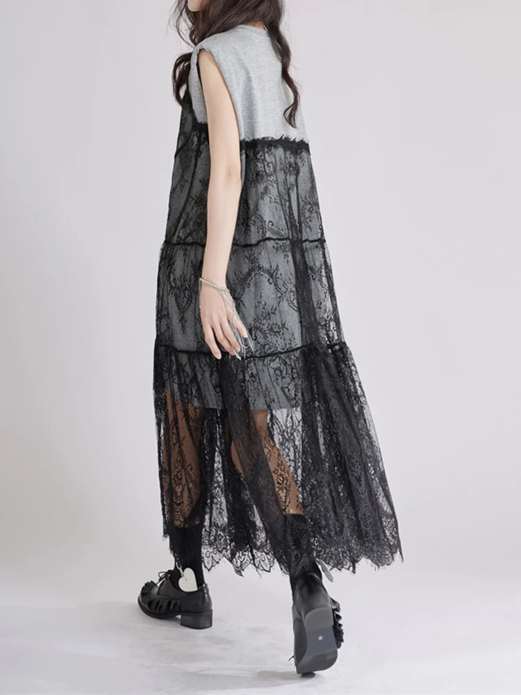 Gray Lace Shaper Dress – Elegant & Slimming Bodycon Style