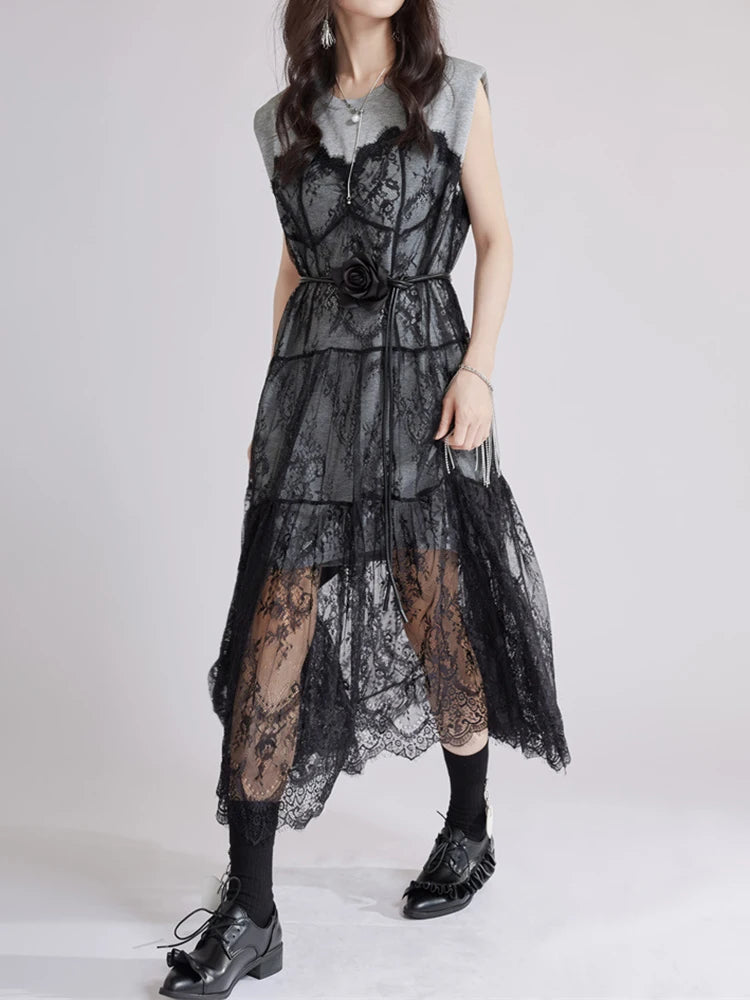 Gray Lace Shaper Dress – Elegant & Slimming Bodycon Style